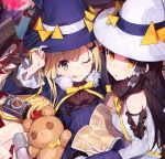  black_hair blonde_hair camera hat long_hair looking_at_viewer mika_pikazo stuffed_animal stuffed_toy tagme teddy_bear witch witch_hat yellow_eyes 