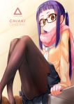  1girl black_legwear blush brown_eyes character_name copyright_name glasses highres long_hair looking_at_viewer oogaki_chiaki pantyhose purple_hair sagamihara_sakyou scarf school_uniform serafuku skirt sweater twintails yurucamp 