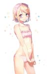  1girl bare_arms bare_shoulders blonde_hair blue_eyes blush bow bra collarbone embarrassed frilled_bra frills hair_bow hair_ornament hair_ribbon hairpin hands_together highres jam_(zamuchi) kagamine_rin lingerie looking_at_viewer midriff navel nervous panties pink_bow pink_bra pink_panties ribbon short_hair shy sketch star star_hair_ornament underwear vocaloid 