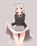  1girl absurdres animal_ears black_shirt blush closed_mouth commentary gluteal_fold grey_hair highres long_skirt long_sleeves mouse_ears mouse_tail mukuroi nazrin red_eyes see-through shirt short_hair skirt skirt_lift solo tail thigh_gap thighs touhou white_skirt 