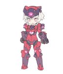  1girl bangs blade_(galaxist) copyright_request facial_mark fang full_body glowing gundam_build_divers hair_between_eyes helmet looking_at_viewer mecha_musume ogre_gn-x open_mouth pink_eyes short_hair silver_hair solo standing white_background 