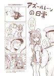 /\/\/\ 1boy 2girls 4koma :d :o absurdres admiral_(azur_lane) ahoge azur_lane bangs bare_shoulders blush breasts chin_stroking cleavage closed_eyes closed_mouth comic commentary_request detached_sleeves dress eyebrows_visible_through_hair greyscale hair_between_eyes hair_ornament hand_on_own_chest hat heart helena_(azur_lane) highres holding holding_sign jitome large_breasts long_hair long_sleeves military_hat military_jacket monochrome multiple_girls one_side_up open_mouth pants parted_lips peaked_cap shoes sign slapping sleeveless sleeveless_dress smile st._louis_(azur_lane) surprised tamashii_yuu translation_request very_long_hair 