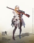  1girl blonde_hair blue_eyes bolt_action boots dress girls_frontline gloves gun hat high_heels highres long_hair mosin-nagant mosin-nagant_(girls_frontline) official_art over_shoulder pantyhose red_star rifle side_ponytail sniper_rifle thigh-highs thigh_boots thigh_strap weapon weapon_over_shoulder white_dress white_hat 