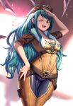  ;d alternate_costume alternate_hair_color aviator_cap aviator_irelia aviator_sunglasses bangs belt blade blush breasts cleavage fur_trim goggles goggles_on_head green_eyes highres irelia league_of_legends long_hair looking_at_viewer medium_breasts moonandmist nail_polish one_eye_closed open_mouth pilot_suit red_nails salute short_sleeves smile sunglasses swept_bangs unzipped v very_long_hair zipper 