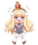 &gt;:d 1girl azur_lane blonde_hair blue_eyes blush_stickers chibi commentary_request crown elbow_gloves gloves hairband hands_on_hips hydrock looking_at_viewer mini_crown queen_elizabeth_(azur_lane) simple_background solo thigh-highs zettai_ryouiki 