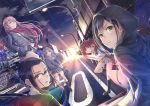  5girls aqua_eyes bag black_hair blue_eyes blue_hair brown_hair car cityscape clothes_around_waist clouds cloudy_sky darling_in_the_franxx folded_hair glasses green_eyes ground_vehicle hair_ornament hairband hairclip hood hood_up hoodie ichigo_(darling_in_the_franxx) ikuno_(darling_in_the_franxx) imo_bouya jacket jacket_around_waist kokoro_(darling_in_the_franxx) lamppost long_hair looking_at_viewer miku_(darling_in_the_franxx) motor_vehicle multiple_girls necktie open_mouth pink_hair plaid plaid_skirt red_scarf road scarf school_bag school_uniform short_hair sitting skirt sky standing sunset tongue tongue_out twintails white_hairband zero_two_(darling_in_the_franxx) 