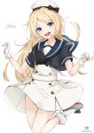  1girl :d artist_name blonde_hair blue_eyes character_name commentary_request gloves hat highres hoshimiya_mashiro jervis_(kantai_collection) kantai_collection long_hair looking_at_viewer open_mouth school_uniform serafuku simple_background smile solo star white_background white_gloves 