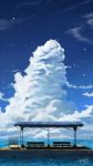  aki_(aki_k6) bench blue_sky bus_stop clouds commentary_request day highres no_humans ocean original outdoors scenery sign signature sky summer 
