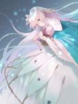  1girl anastasia_(fate/grand_order) bangs blue_eyes cape crown doll dress fate/grand_order fate_(series) ha2ru hair_between_eyes hairband holding holding_doll long_hair looking_at_viewer mini_crown royal_robe silver_hair snow snowing solo very_long_hair white_dress white_hair winter 