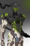  1boy absurdres armor commentary_request cowboy_shot facing_viewer full_armor genji_(overwatch) glowing helmet highres holding holding_sword holding_weapon katana male_focus overwatch scabbard sheath sheathed solo standing sword weapon yang-do 