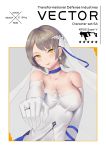 1girl absurdres bare_shoulders blush breasts bridal_veil brown_hair choker cleavage closed_mouth collarbone dress earrings elbow_gloves eyebrows_visible_through_hair girls_frontline gloves highres jewelry large_breasts looking_at_viewer off-shoulder_dress off_shoulder ring short_hair solo star vector_(girls_frontline) veil wedding_dress wedding_ring white_gloves xian_yu_zhanshi yellow_eyes 
