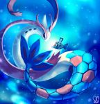  blue_background commentary english_commentary eye_contact fish from_side gen_3_pokemon highres looking_at_another milotic no_humans pokemon pokemon_(creature) sa-dui signature underwater valentine 