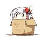  1girl azur_lane bangs blush box cardboard_box commentary_request eyebrows_visible_through_hair hair_between_eyes hair_ornament in_box in_container long_hair mole mole_under_eye nagato-chan shoukaku_(azur_lane) silver_hair solid_oval_eyes solo tears translated white_background 