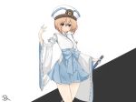  1girl alternate_costume artist_request blanc blue_eyes blush brown_hair detached_sleeves eyebrows_visible_through_hair hair_between_eyes hat holding holding_sword holding_weapon japanese_clothes looking_at_viewer neptune_(series) short_hair solo sword weapon 
