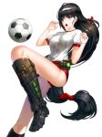  1girl :o black_hair boots bow breasts buruma copyright_request hair_bow hand_up headband kfr long_hair medium_breasts red_bow shirt short_hair simple_background very_long_hair violet_eyes white_background white_shirt 