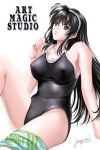  brown_eyes long_hair one-piece one-piece_swimsuit signature swimsuit towel 