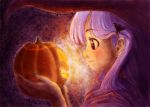  hair_ornament hairclip halloween jack-o'-lantern jack-o-lantern kyuu_jihan pumpkin purple_hair witch yellow_eyes 