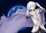  albino cape earth gloves headphones male red_eyes reyst silver_hair smile soldier_blue solo space toward_the_terra wallpaper 