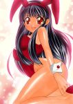  bare_legs black_hair bunny_ears bunnysuit long_hair marker_(medium) original rabbit_ears red_eyes traditional_media wrist_cuffs yadokari_genpachirou 