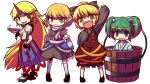  bucket chibi hakika horn hoshiguma_yuugi in_bucket in_container kisume kurodani_yamame mizuhashi_parsee sakazuki touhou 