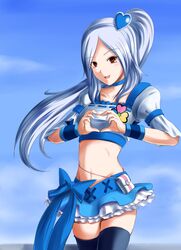  blue blue_hair c-wing choker cosplay cure_berry cure_berry_(cosplay) eas fresh_precure! fresh_pretty_cure! futari_wa_pretty_cure heart heart_hands higashi_setsuna long_hair magical_girl midriff ponytail precure ribbon skirt solo thigh-highs thighhighs zettai_ryouiki 