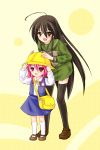  black_hair brown_eyes child hat kindergarten long_hair piku pink_hair red_eyes school_hat school_uniform shakugan_no_shana shana short_hair thigh-highs thighhighs wilhelmina_carmel young 