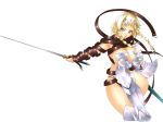  :o astroguy2 blonde_hair blue_eyes braid hairband leina open_mouth queen&#039;s_blade queen's_blade simple_background solo sword twin_braids weapon white_background 