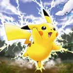  altaria artist_request cloud electricity lightning no_humans official_art pikachu pokemon pokemon_(creature) sky solo 