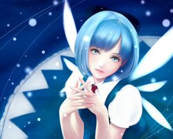  blue_hair cirno hands snow touhou wings yori 