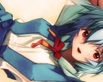  blue_hair kobayashi_yuji kobayashi_yuuji lying neon_genesis_evangelion red_eyes ribbon short_hair smile 