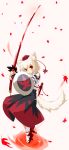  bad_id detached_sleeves fang geta hat highres inubashiri_momiji leaf leaves red_eyes shield short_hair sword tail tengu-geta tokin_hat touhou weapon white_hair wolf_ears wolf_tail yoshimura_hikaru 