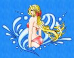  bikini blonde_hair blue_eyes bow dead_or_alive hair_bow helena_douglas hybrid_cat long_hair ponytail swimsuit water 