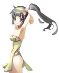  arms_behind_head arms_up ass black_hair blush breasts choker cleavage green_eyes hair_ornament hairband profile side_ponytail simple_background skinny solo stare tensugi_takashi thighs 