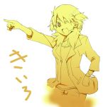  hand_on_hip jewelry koiso_shuuhei koiso_syuhei monochrome pointing sasamori_karin to_heart_2 translated translation_request twintails wink yellow 