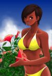  brown_eyes brown_hair dark_skin dead_or_alive flower hybrid_cat lipstick lisa_(doa) lisa_hamilton short_hair swimsuit 