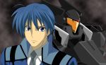  blue_hair clannad flag_custom graham_aker gundam gundam_00 mecha nakamura_yuuichi necktie okazaki_tomoya parody seiyuu_connection seiyuu_joke watarui 