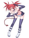  bat_wings blush boots demon_girl disgaea elbow_gloves etna flat_chest gloves hasu_(hk_works) hasu_(pixiv515127) highres leaning_forward midriff navel red_eyes red_hair redhead salute tail thigh-highs thighhighs tongue wings 