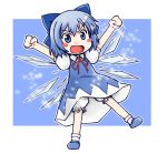  :d arms_up bloomers blue_eyes blue_hair blush_stickers cirno fang lowres open_mouth outstretched_arms short_hair sige smile solo spread_arms touhou 
