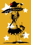 braid grin hat kirisame_marisa monochrome smile solo sonson_(eleven) star touhou witch_hat yellow 
