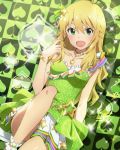  1girl ahoge artist_request blonde_hair bracelet dress green_eyes hair_ornament hoshii_miki idolmaster idolmaster_million_live! jewelry long_hair necklace official_art open_mouth smile solo spade star 