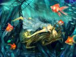  bubble fish koushi_rokushiro long_hair musical_note notes original ruins treasure_chest underwater 