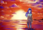  blue_eyes blue_hair ima_soko_ni_iru_boku lala-ru long_hair ocean pantyhose sunset 