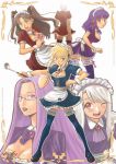  1boy 5girls archer artoria_pendragon_(all) back blonde_hair breasts brown_hair cleavage cloverpeia fate/stay_night fate_(series) glasses green_eyes hairband illyasviel_von_einzbern ladle long_hair maid matou_sakura purple_eyes purple_hair red_eyes rider saber short_hair thigh-highs thighhighs tohsaka_rin toosaka_rin type-moon violet_eyes white_hair wink wristband wristbands 