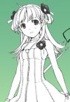  flower gradient gradient_background green_background h2so4 long_hair lowres monochrome twintails 