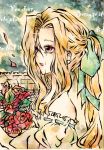  bad_id blonde_hair bouquet celes_chere dress final_fantasy final_fantasy_vi flower long_hair ponytail red_eyes solo sutinki tears 