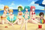  1boy 2012 5girls animal ass back ball barefoot beach beachball bikini bikini_skirt blonde_hair blue_eyes brown_eyes brown_hair bucket crab dirigible female_swimwear googles green_eyes green_hair group gumi hatsune_miku highres_request hitsukuya innertube kagamine_len kagamine_rin long_hair male_swimwear megurine_luka meiko ocean pink_hair ponytail sand sea_creature shell short_hair sitting summer swim_trunks tongue turquoise_eyes turquoise_hair twintails umbrella vocaloid wink 