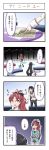  2girls 4koma akemi_homura black_hair bowl casual comic food highres mahou_shoujo_madoka_magica map multiple_girls nib_pen_(medium) noodles ramen red_eyes redhead sakura_kyouko spoilers traditional_media violet_eyes yt_(yt_ty) 