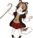  1girl animal_ears black_hair brown_hair commentary_request crook dog_ears dog_tail holding_object jacket kemono_friends kneehighs long_sleeves original plaid plaid_skirt short_hair skirt solo sweater tail user_nngx7845 white_hair 