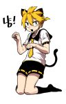  1boy animal_ears black_eyes black_hair blonde_hair cat_ears cat_tail cosplay fang headphones highres jeong_surim kagamine_len kagamine_len_(cosplay) male_focus mole mole_under_eye multicolored_hair necktie parkgee paw_pose suicide_boy tail two-tone_hair vocaloid 