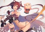  1girl :3 animal_ears armor bare_shoulders boots brown_eyes brown_hair cerberus_(shingeki_no_bahamut) dog_ears elbow_gloves gauntlets gloves hand_puppet high_heels highres long_hair navel open_mouth puppet rean_(r_ean) red_armor red_eyes redhead shingeki_no_bahamut solo twintails very_long_hair 